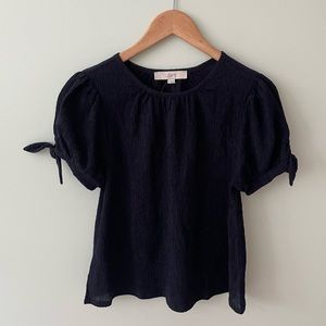 LOFT Navy Blue Tie Sleeve Top